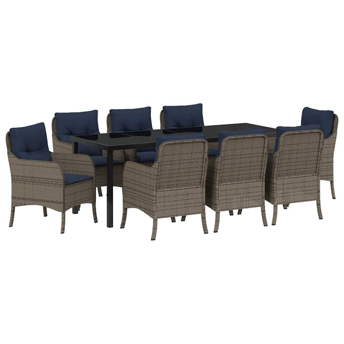 Set de masă pentru grădină cu pernă 9 pcs Gri poliratan - WALTI WALTI