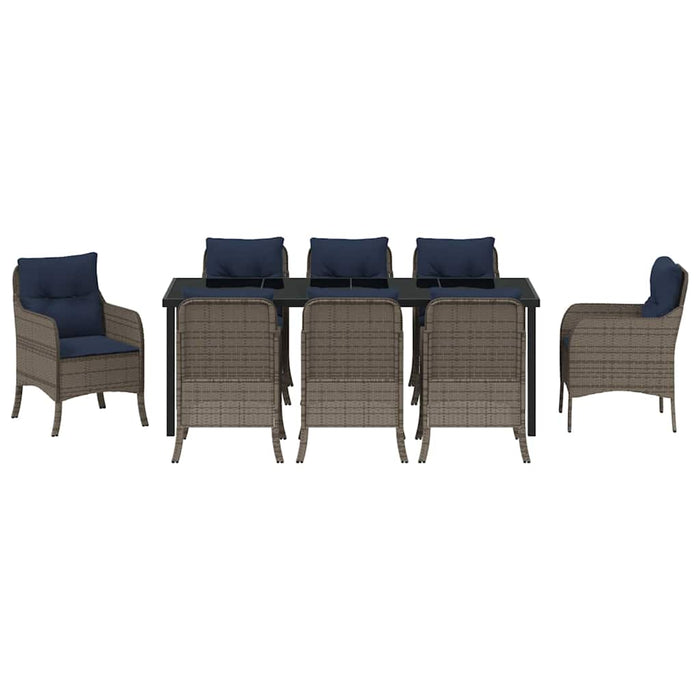Set de masă pentru grădină cu pernă 9 pcs Gri poliratan - WALTI WALTI