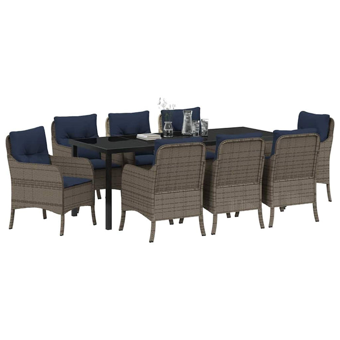 Set de masă pentru grădină cu pernă 9 pcs Gri poliratan - WALTI WALTI