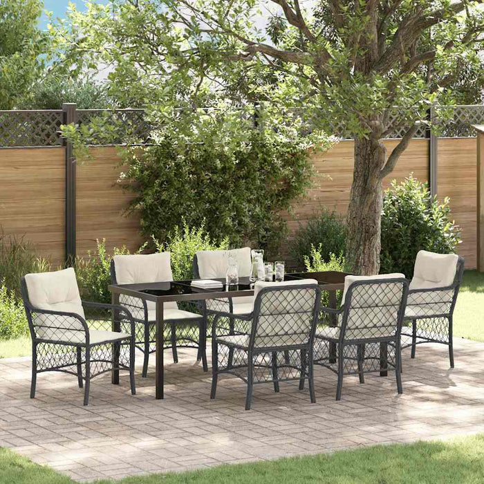 Set de masă pentru grădină cu pernă 7 pcs Negru poliratan - WALTI WALTI