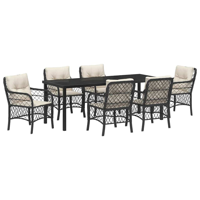 Set de masă pentru grădină cu pernă 7 pcs Negru poliratan - WALTI WALTI