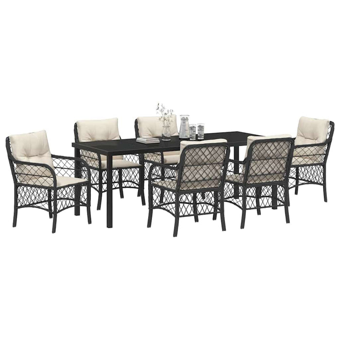 Set de masă pentru grădină cu pernă 7 pcs Negru poliratan - WALTI WALTI