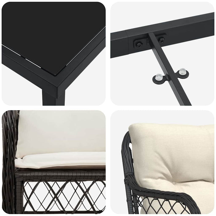 Set de masă pentru grădină cu pernă 9 pcs Negru poliratan - WALTI WALTI