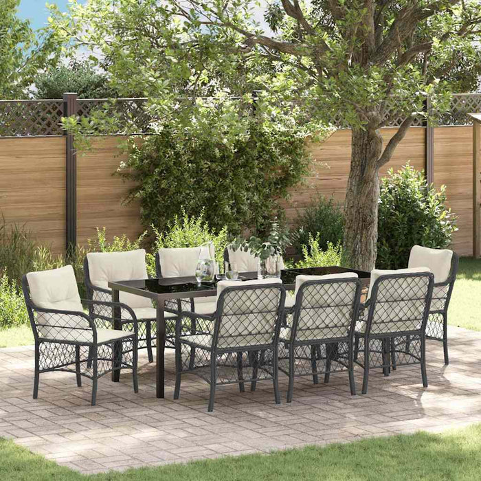 Set de masă pentru grădină cu pernă 9 pcs Negru poliratan - WALTI WALTI