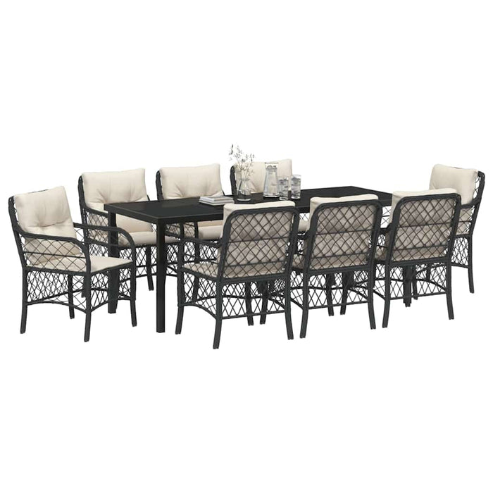Set de masă pentru grădină cu pernă 9 pcs Negru poliratan - WALTI WALTI