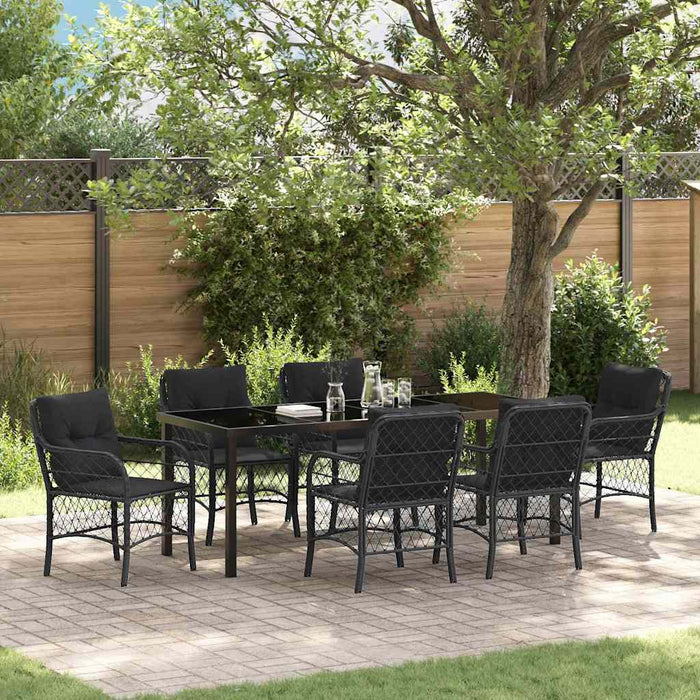 Set de masă pentru grădină cu pernă 7 pcs Negru poliratan - WALTI WALTI