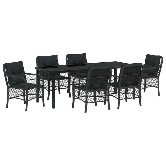 Set de masă pentru grădină cu pernă 7 pcs Negru poliratan - WALTI WALTI