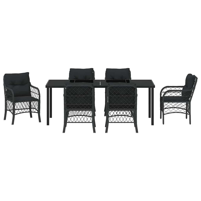 Set de masă pentru grădină cu pernă 7 pcs Negru poliratan - WALTI WALTI