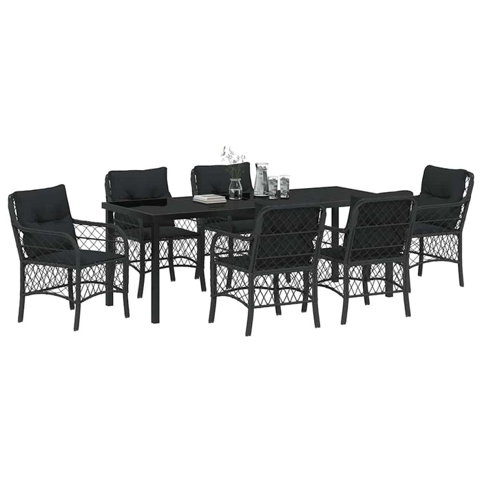 Set de masă pentru grădină cu pernă 7 pcs Negru poliratan - WALTI WALTI