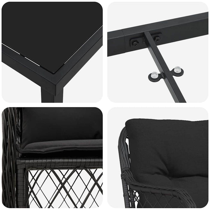 Set de masă pentru grădină cu pernă 9 pcs Negru poliratan - WALTI WALTI