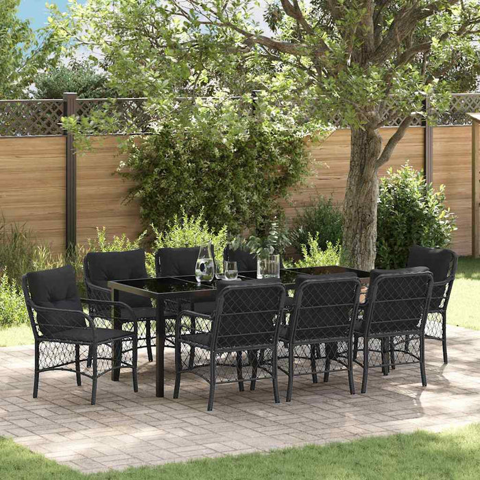Set de masă pentru grădină cu pernă 9 pcs Negru poliratan - WALTI WALTI