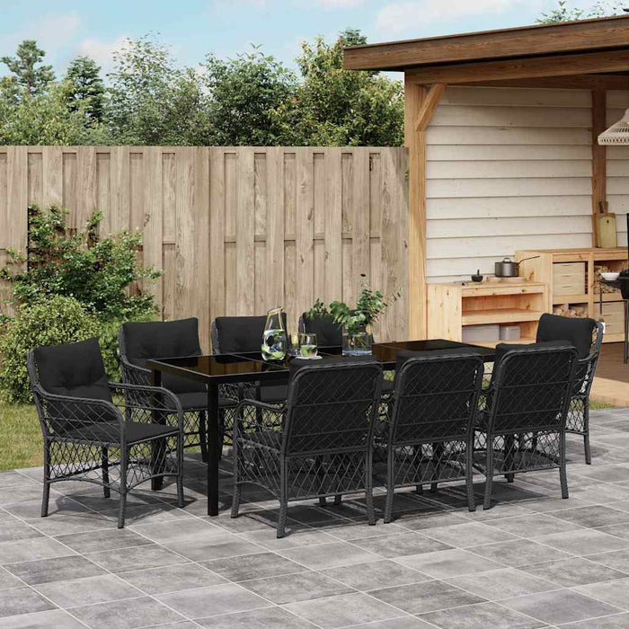 Set de masă pentru grădină cu pernă 9 pcs Negru poliratan - WALTI WALTI