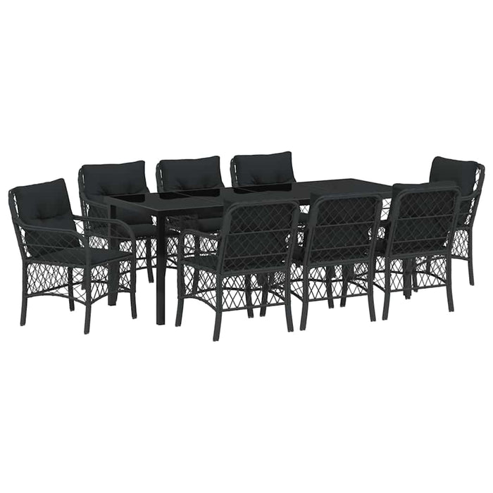 Set de masă pentru grădină cu pernă 9 pcs Negru poliratan - WALTI WALTI