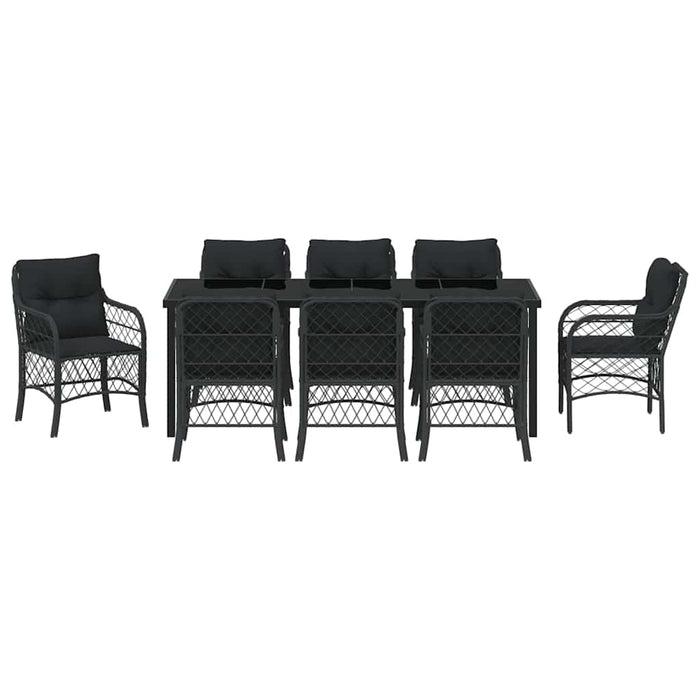 Set de masă pentru grădină cu pernă 9 pcs Negru poliratan - WALTI WALTI