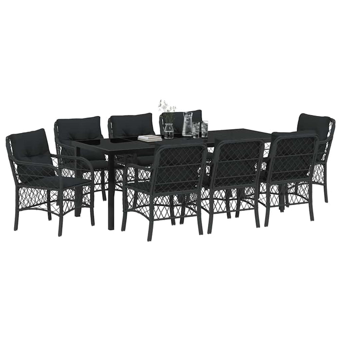 Set de masă pentru grădină cu pernă 9 pcs Negru poliratan - WALTI WALTI
