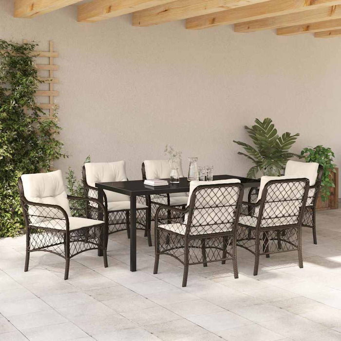 Set de masă pentru grădină cu pernă 7 pcs Maro poliratan - WALTI WALTI