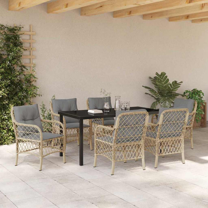 Set de masă pentru grădină cu pernă 7 pcs Bej poliratan - WALTI WALTI