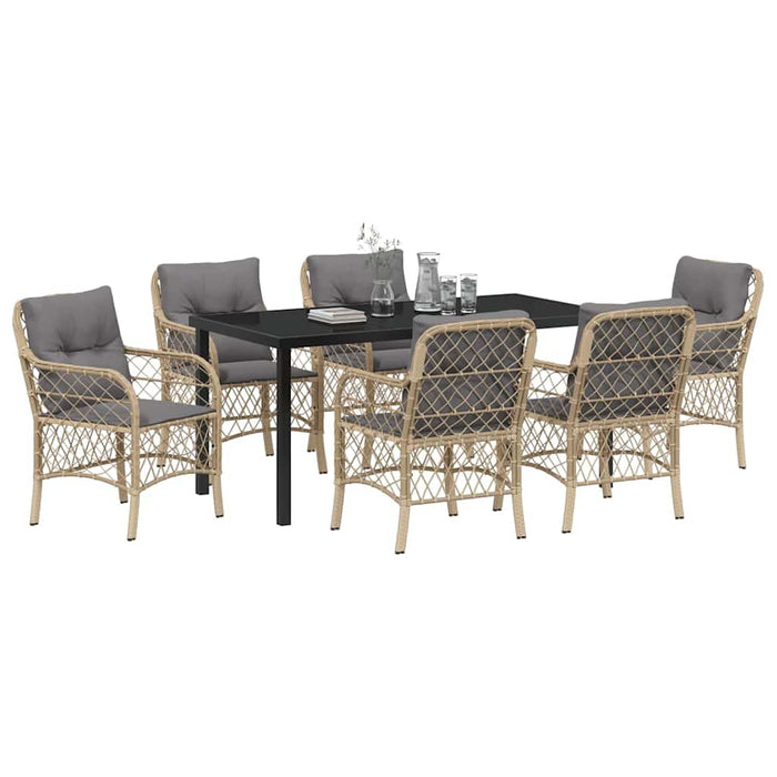 Set de masă pentru grădină cu pernă 7 pcs Bej poliratan - WALTI WALTI