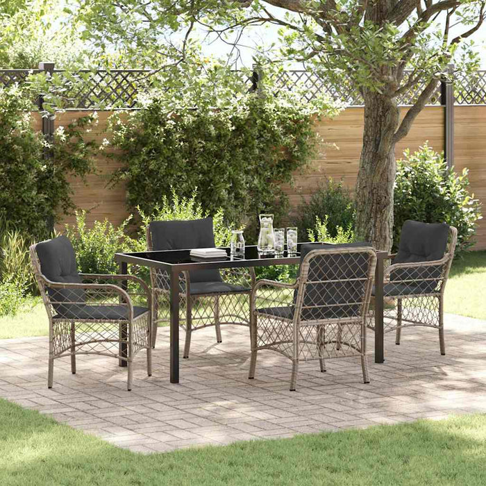Set de masă pentru grădină cu pernă 5 pcs Gri deschis poliratan - WALTI WALTI