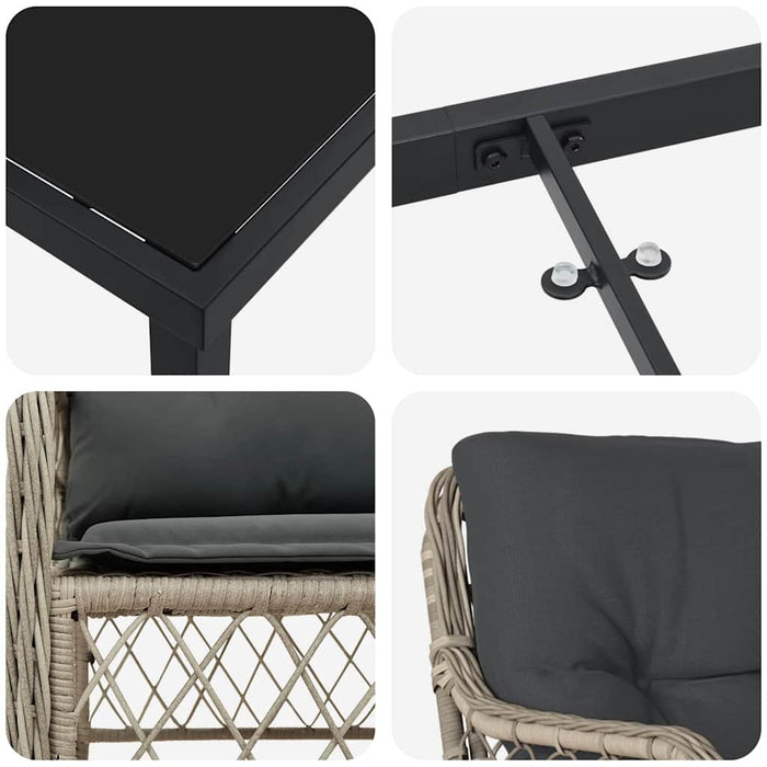 Set de masă pentru grădină cu pernă 7 pcs Gri deschis poliratan - WALTI WALTI