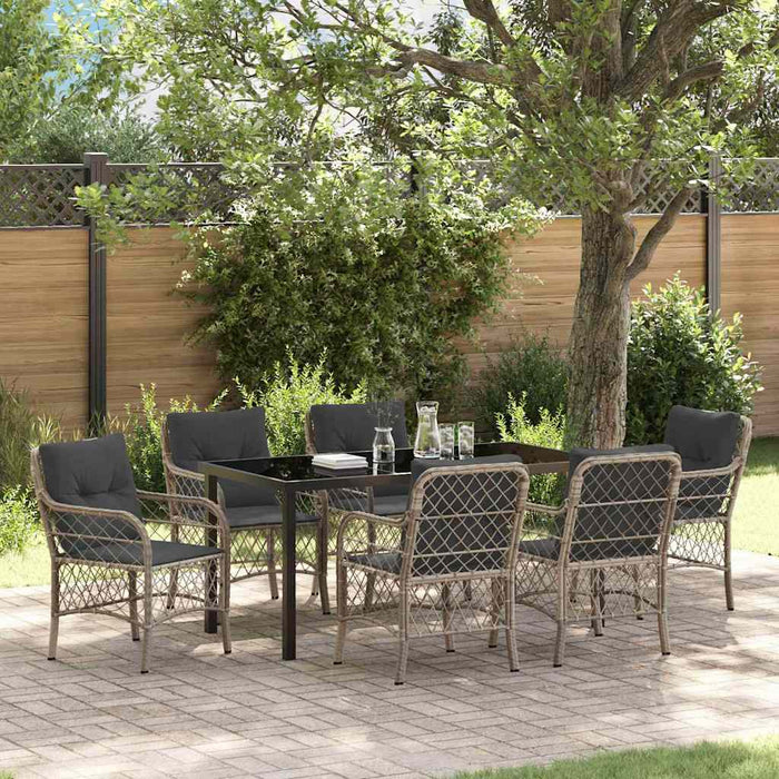 Set de masă pentru grădină cu pernă 7 pcs Gri deschis poliratan - WALTI WALTI