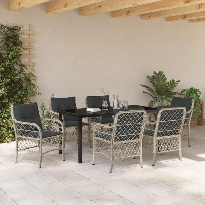 Set de masă pentru grădină cu pernă 7 pcs Gri deschis poliratan - WALTI WALTI