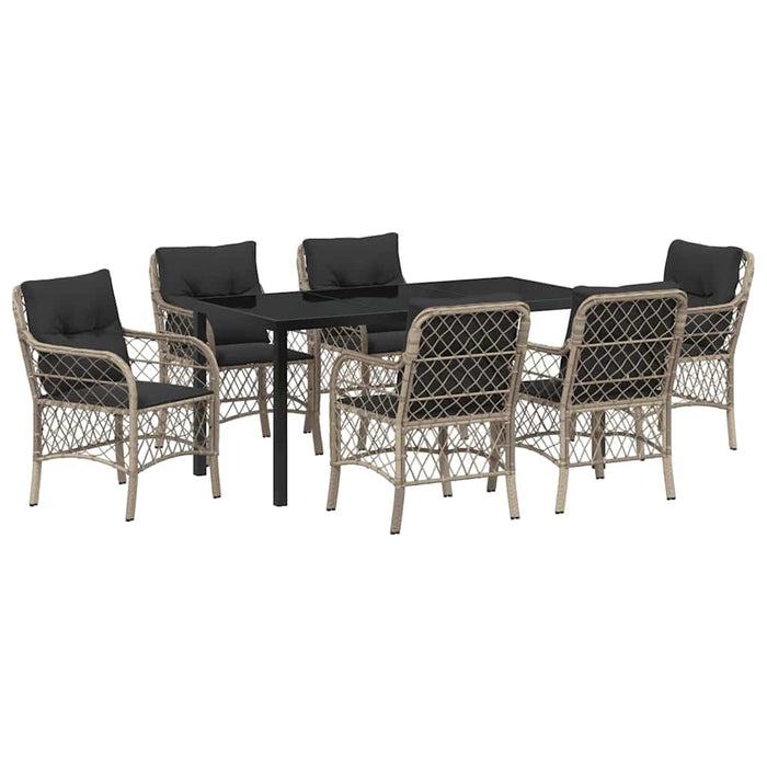 Set de masă pentru grădină cu pernă 7 pcs Gri deschis poliratan - WALTI WALTI
