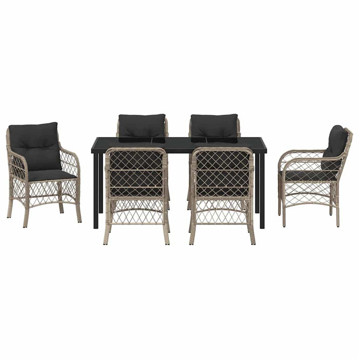 Set de masă pentru grădină cu pernă 7 pcs Gri deschis poliratan - WALTI WALTI