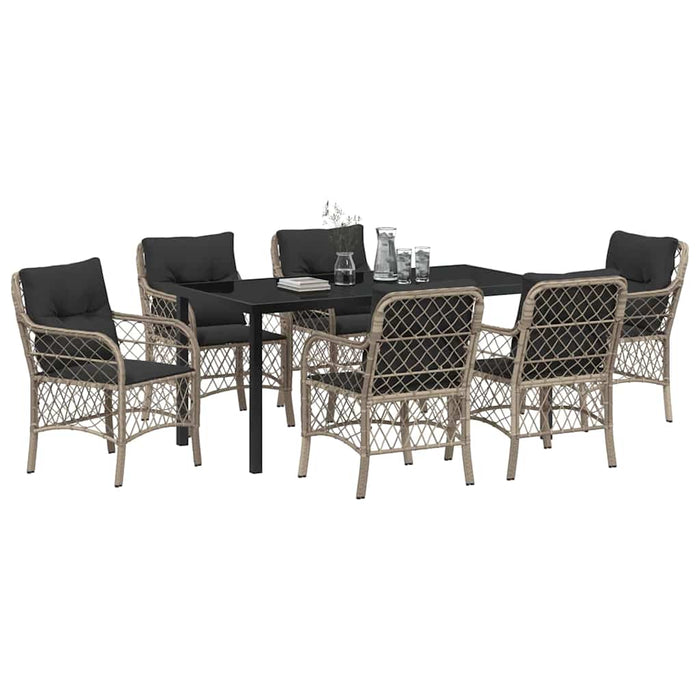 Set de masă pentru grădină cu pernă 7 pcs Gri deschis poliratan - WALTI WALTI