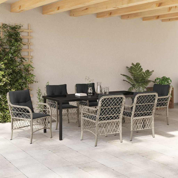 Set de masă pentru grădină cu pernă 7 pcs Gri deschis poliratan - WALTI WALTI