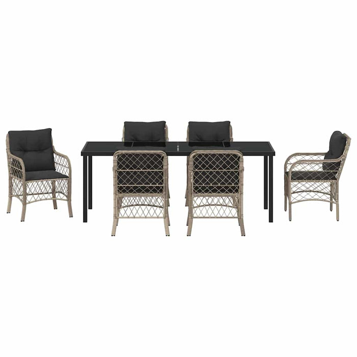 Set de masă pentru grădină cu pernă 7 pcs Gri deschis poliratan - WALTI WALTI