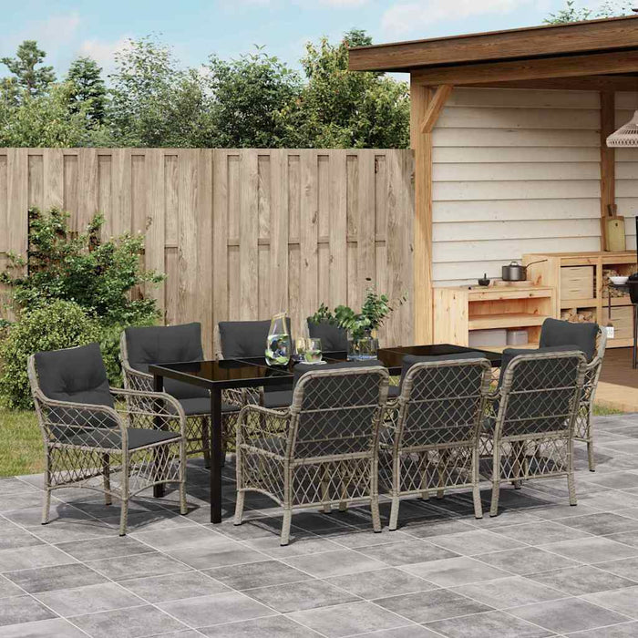 Set de masă pentru grădină cu pernă 9 pcs Gri deschis poliratan - WALTI WALTI