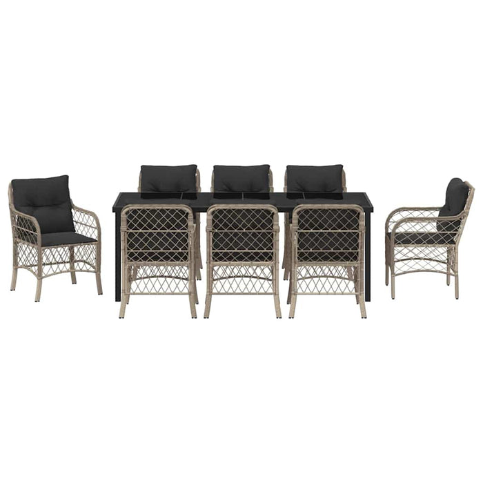 Set de masă pentru grădină cu pernă 9 pcs Gri deschis poliratan - WALTI WALTI
