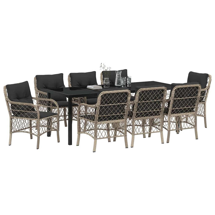 Set de masă pentru grădină cu pernă 9 pcs Gri deschis poliratan - WALTI WALTI