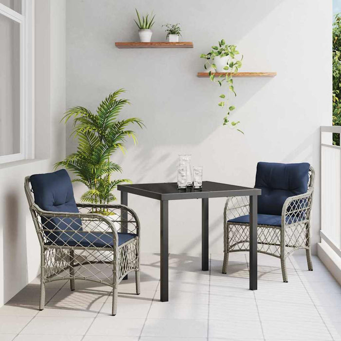 Set de masă pentru grădină cu pernă 3 pcs Gri și negru Ratan WALTI