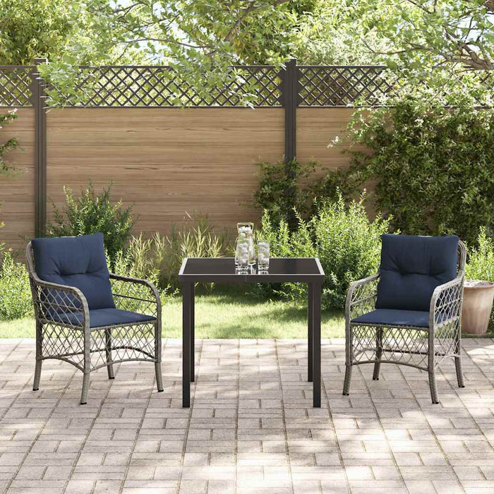 Set de masă pentru grădină cu pernă 3 pcs Gri și negru Ratan WALTI