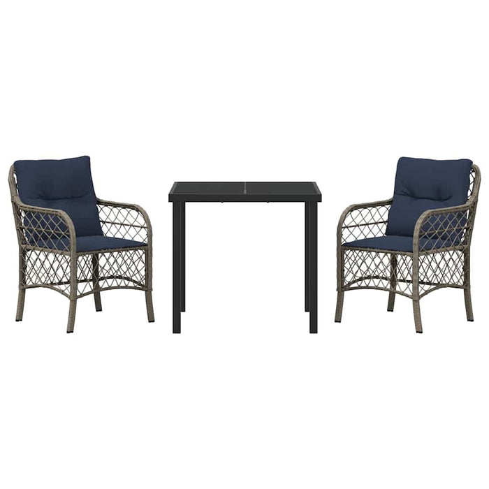 Set de masă pentru grădină cu pernă 3 pcs Gri și negru Ratan WALTI