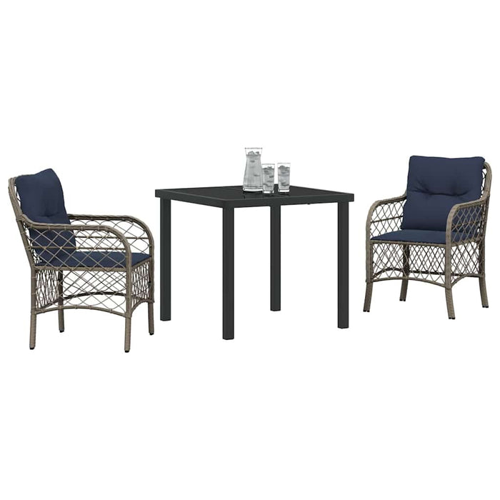 Set de masă pentru grădină cu pernă 3 pcs Gri și negru Ratan WALTI