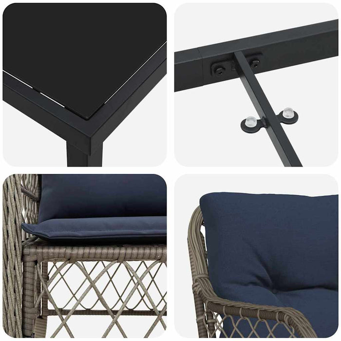 Set de masă pentru grădină cu pernă 7 pcs Gri și negru Ratan - WALTI WALTI