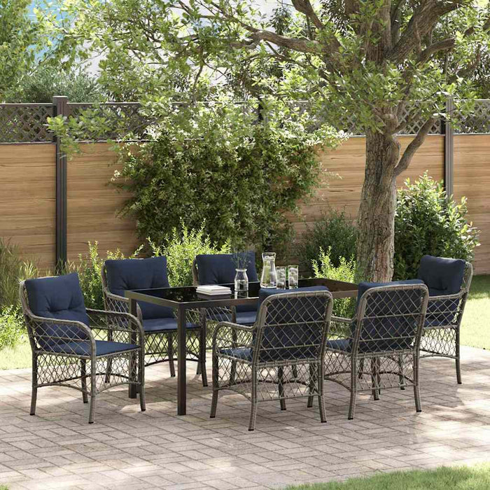 Set de masă pentru grădină cu pernă 7 pcs Gri și negru Ratan - WALTI WALTI