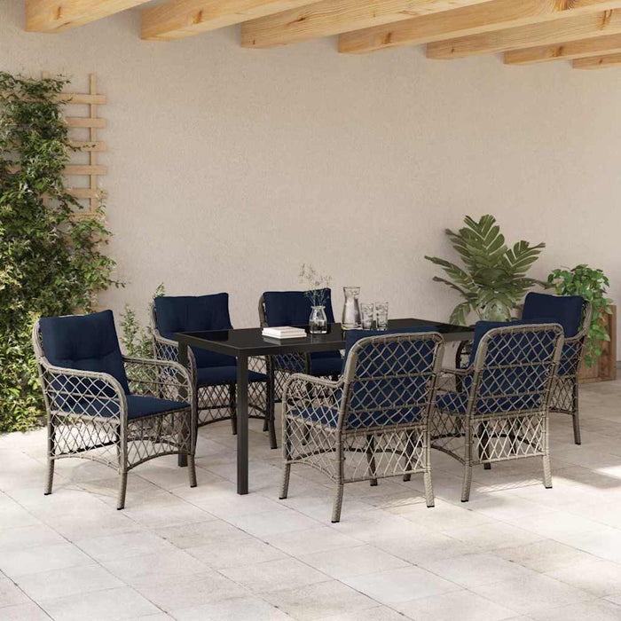 Set de masă pentru grădină cu pernă 7 pcs Gri și negru Ratan - WALTI WALTI
