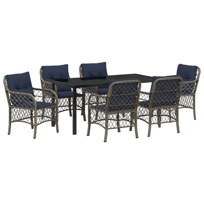 Set de masă pentru grădină cu pernă 7 pcs Gri și negru Ratan - WALTI WALTI