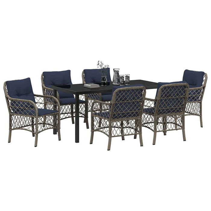 Set de masă pentru grădină cu pernă 7 pcs Gri și negru Ratan - WALTI WALTI