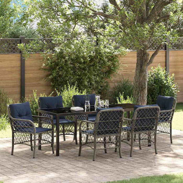 Set de masă pentru grădină cu pernă 7 pcs Gri și negru Ratan - WALTI WALTI