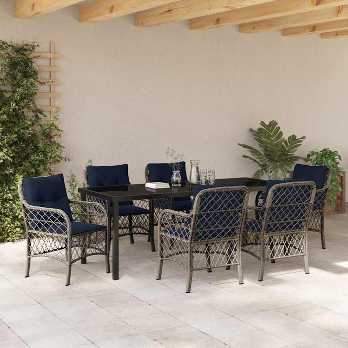 Set de masă pentru grădină cu pernă 7 pcs Gri și negru Ratan - WALTI WALTI