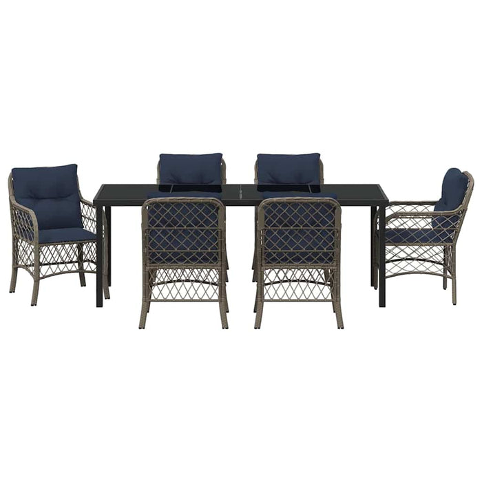 Set de masă pentru grădină cu pernă 7 pcs Gri și negru Ratan - WALTI WALTI