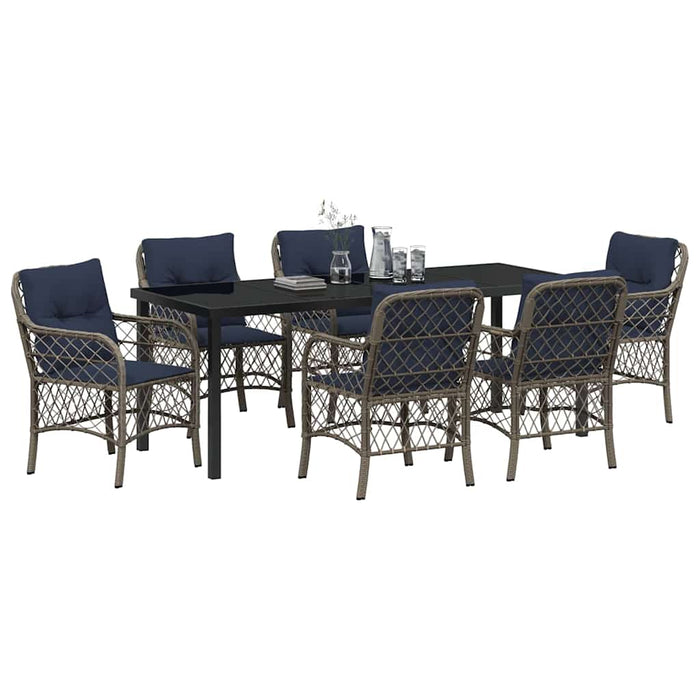 Set de masă pentru grădină cu pernă 7 pcs Gri și negru Ratan - WALTI WALTI