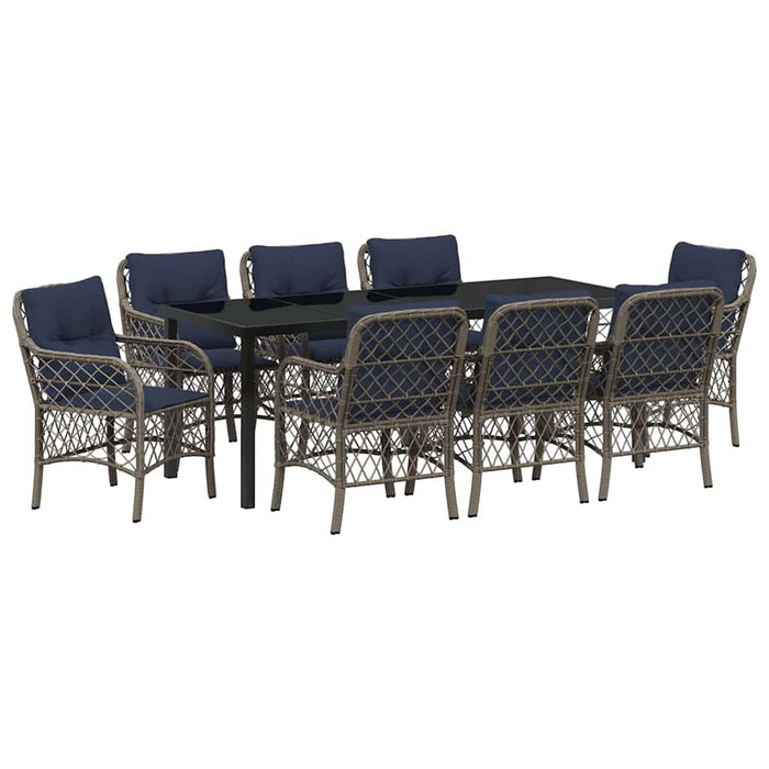 Set de masă pentru grădină cu pernă 9 pcs Gri și negru Ratan - WALTI WALTI