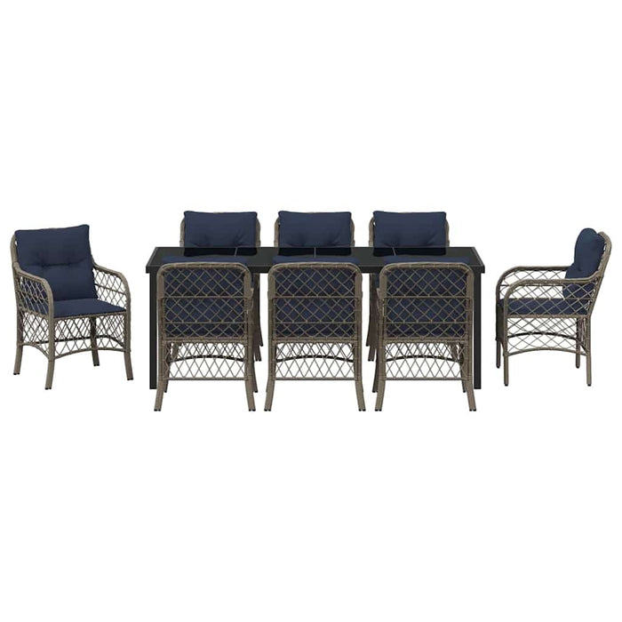 Set de masă pentru grădină cu pernă 9 pcs Gri și negru Ratan - WALTI WALTI