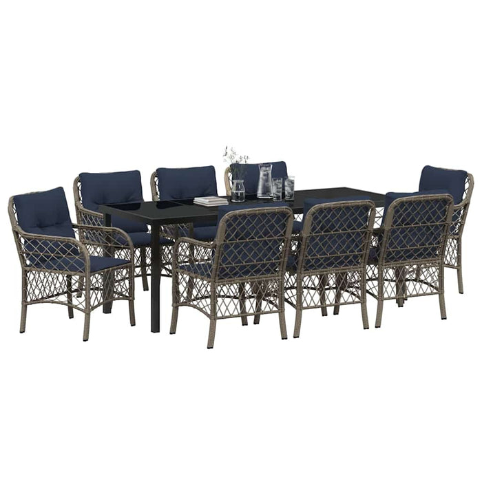 Set de masă pentru grădină cu pernă 9 pcs Gri și negru Ratan - WALTI WALTI